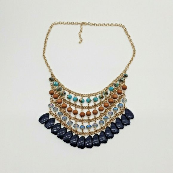 Women Waterfall Drop Vintage Style Necklace 17" - 20" Iridescent Bead Chain Blue - Picture 4 of 7